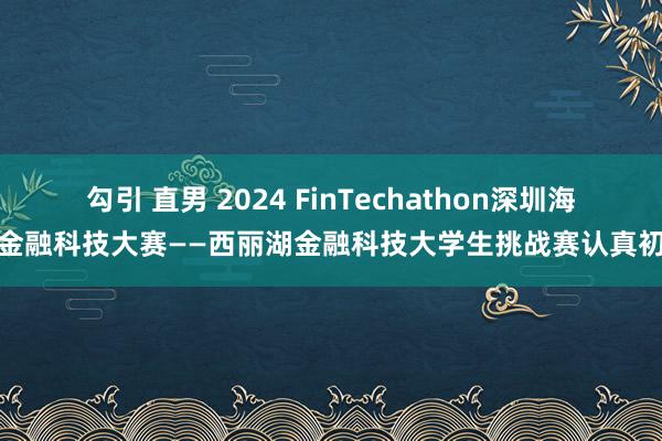 勾引 直男 2024 FinTechathon深圳海外金融科技大赛——西丽湖金融科技大学生挑战赛认真初始