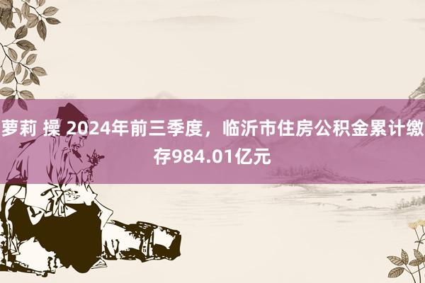 萝莉 操 2024年前三季度，临沂市住房公积金累计缴存984.01亿元