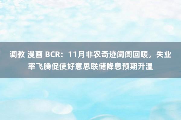 调教 漫画 BCR：11月非农奇迹阛阓回暖，失业率飞腾促使好意思联储降息预期升温