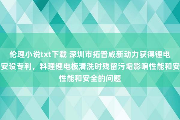 伦理小说txt下载 深圳市拓普威新动力获得锂电板用清洗安设专利，料理锂电板清洗时残留污垢影响性能和安全的问题